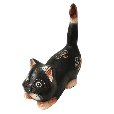 Drewniana figurka kota w kolorze brązowym, rękodzieło 20 cm