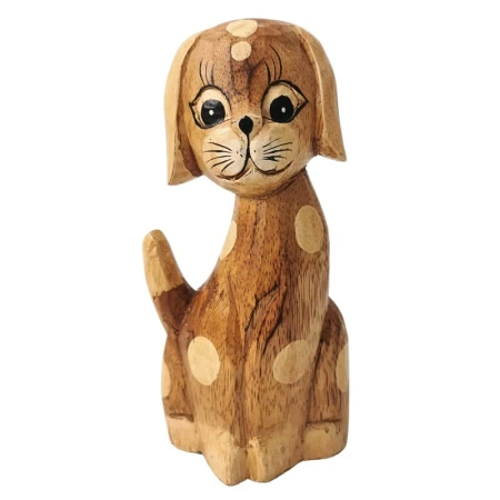 Drewniana figurka pies w kolorze brązowym, rękodzieło 20 cm