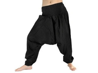 SZARAWARY SPODNIE BAWEŁNA SZEROKA GUMKA CZARNE