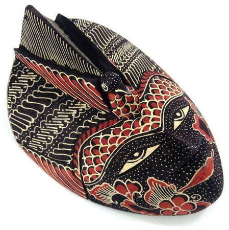 Maska batikowa czerwona (bali, rękodzieło, drewno balsa) 22cm