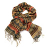 CIEPŁY SZALIK NA JESIEŃ, ZIMĘ ZE WZOREM GEOMETRYCZNYM (SZAL, GRUBY, BRĄZOWO-CZERWONY)