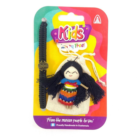 Laleczka worry dolls kids z czarną bransoletka i woreczkiem (Gwatemala)