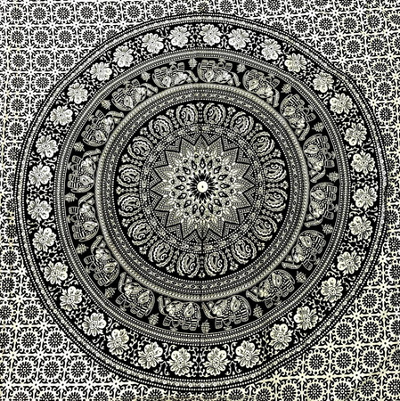 Narzuta na łóżko orientalna mandala biało-czarna Indie 240x210 cm