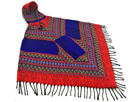 INDIAŃSKIE, CIEPŁE PONCZO Z FRĘDZLAMI NA JESIEŃ I WIOSNĘ (NARZUTKA, SWETER)