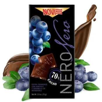 Czekolada gorzka 70% kakao borówka i migdał Novi 75g