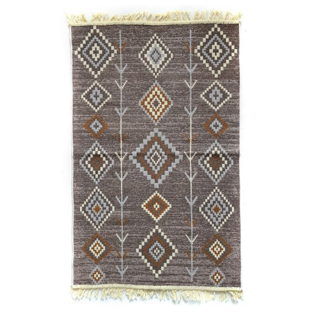 Dywan Kilim Turecki, chodnik kremowo-brązowy, romby 80x125cm