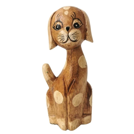 Drewniana figurka pies w kolorze brązowym, rękodzieło 25 cm