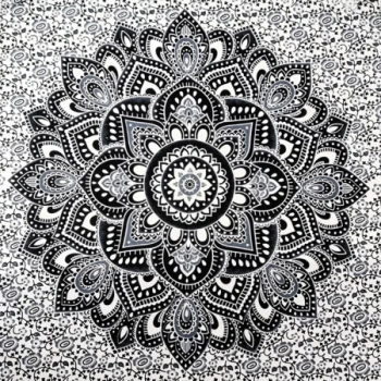 Narzuta na łóżko, czarno - biała mandala kapa, zasłona, obrus 140x210 Indie