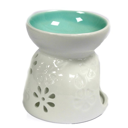 Kominek zapachowy, do olejków, wosków  ceramiczny, biały, kwiaty