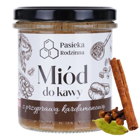 Miód wielokwiatowy do kawy, z przyprawami korzennymi, Pasieka Rodzinna 410g