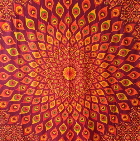 Narzuta orientalna mandala bordowa pawie oczka Indie 210 x 240 