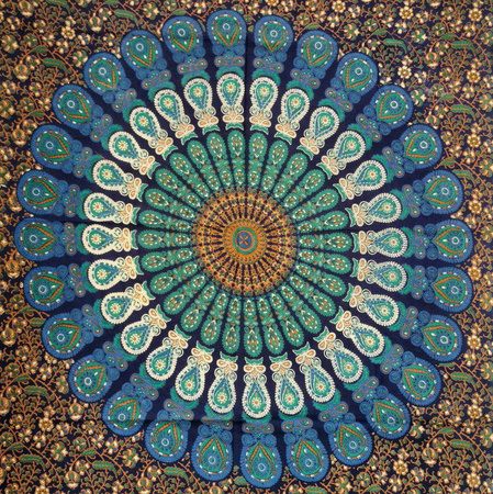 Indyjska makatka (granatowa, tkanina ścienna, obrus, mandala, 115x75cm)