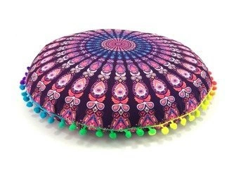 PUFA PODUSZKA DO SIEDZENIA (MANDALA, INDIE, JOGA, ŁUSKA GRYCZANA, FIOLETOWO-RÓŻOWA)