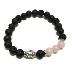 Bransoletka z kamieniami, kwarc różowy, lawa, budda