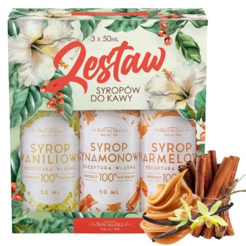 Zestaw syropów do kawy, cynamon, karmel, wanilia, 3x50ml Spichlerz