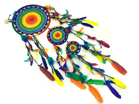 ORIENTALNA ZAWIESZKA ŁAPACZ SNÓW CZAKRALNY XXL (RĘKODZIEŁO, PIÓRA, CHAKRA)