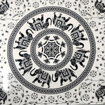Narzuta na łóżko, czarno - beżowa mandala kapa, zasłona, obrus 210x240 Indie