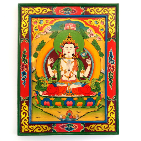 Drewniany obraz Tanka Chenrezig (Budda 67x52cm)