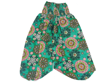 SZARAWARY SPODNIE CIENKIE ZIELONE MANDALA (SZEROKA GUMKA)