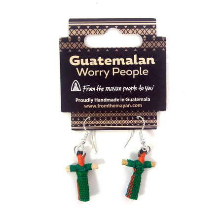 Kolczyki laleczki na smuteczki worry dolls zielone (Gwatemala, rękodzieło)