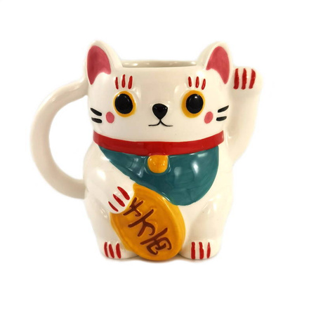 Kubek Maneki Neko, ceramiczny biały 12cm (kot)