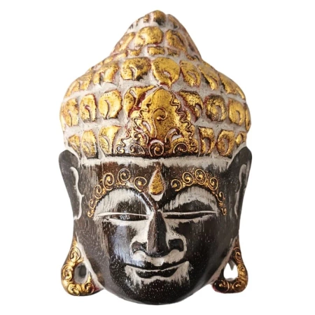 Drewniana płaskorzeźba na ścianę, maska Budda, Indonezja 25 cm