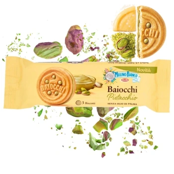 Włoskie ciasteczka Baiocchi z kremem pistacjowym Mulino Bianco 28g