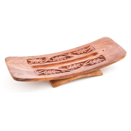 Podstawka na kadzidła drewniana, liście rzeźbiona 26cm