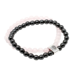 Bransoletka magnetyczna z kamieni hematyt i kwarc różowy