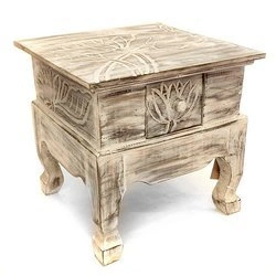 Drewniany stolik lotos (szafka nocna, Indonezja, rzeźbiona,38cm x 40cm)