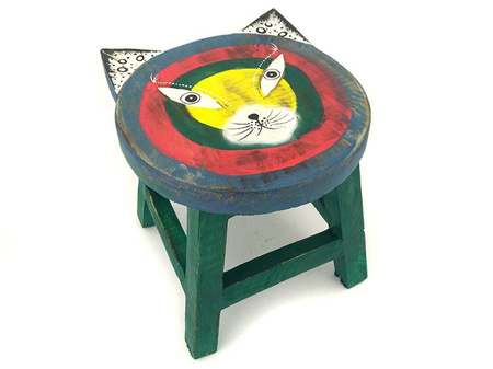 TABORET MAŁY KOTEK ZIELONY (WYS 24 CM, KRZESŁO DZIECIĘCE, STOŁEK, INDONEZJA)