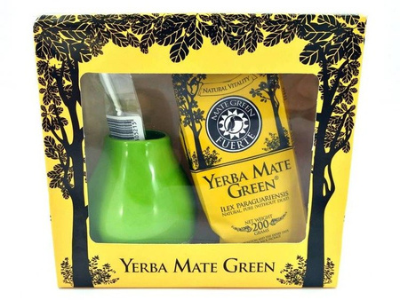 YERBA MATE ZESTAW YERBA MATE GREEN FUERTE 200G, MATERO ZIELONE, BOMBILLA