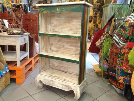 REGAŁ DREWNIANY Z INDONEZJI (RĘKODZIEŁO, BIAŁO-ZIELONY)