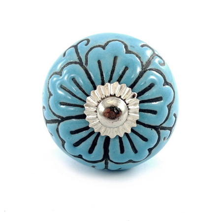 Uchwyt meblowy gałka ceramiczna niebieska handmade Indie rękodzieło