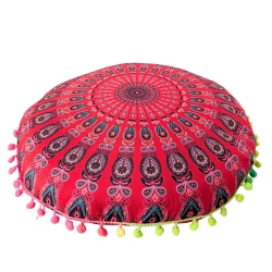 Pufa do jogi, poduszka do medytacji z łuską gryki, czerwona mandala