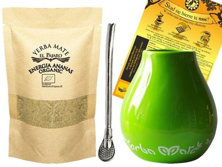 YERBA MATE ZESTAW UN POCO Z ZIELONYM MATERO (BIO ENERGIA ANANAS 40G, MATER, BOMBILLA)