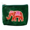 Portmonetka skórzana ze słoniem, zielona saszetka, Indie