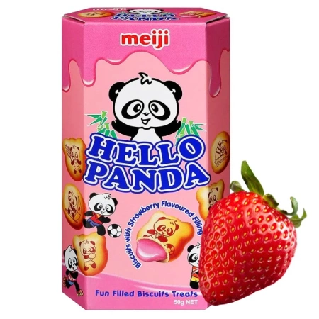 Japońskie ciasteczka z nadzieniem truskawkowym, Hello Panda Meili 50g