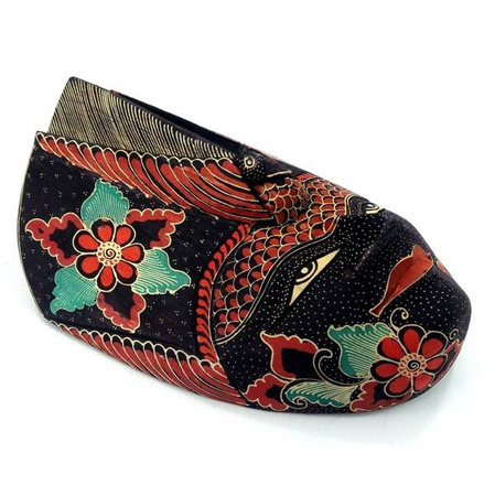 Maska granatowa paw batik bali rękodzieło balsa 30cm