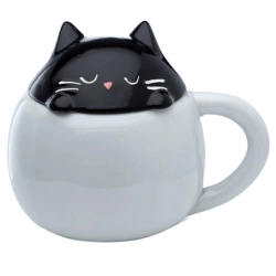 Kubek ceramiczny z pokrywką, w kształcie kota, 450ml