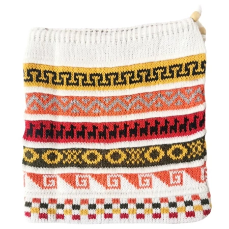 Czapka zimowa, komin w kolorze brązowym, w azteckie wzory z Peru