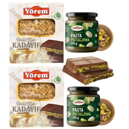Zestaw do czekolady dubajskiej, gotowe ciasto Kataifi i krem pistacjowy 
