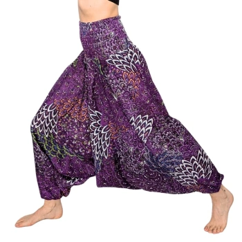 Szarawary, alladynki, haremki, fioletowe spodnie do jogi