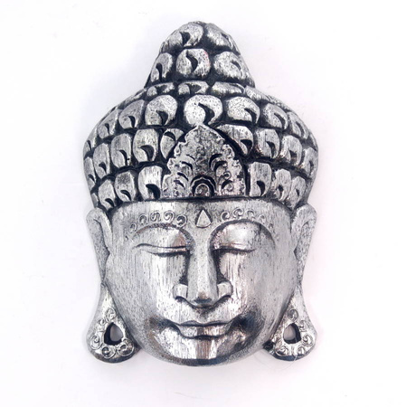 Maska Budda srebrna 20cm (drewno, rzeźba, Indonezja)