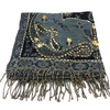 Szal orientalny szary z Indii (200cm x 100cm, z wełną, frędzle) 