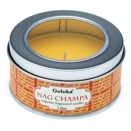 Świeczka sojowa Nag Champa Goloka ( zapachowa w puszcze, z pokrywką)