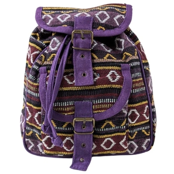 Mały plecak damsk fioletowy, w azteckie wzory, 100% bawełna