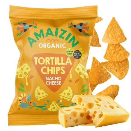 Chipsy nachosy, tortilla kukurydziane serowe, bio bezglutenowe, 100g Amaizin
