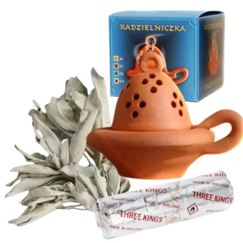 Zestaw do palenia kadzidła biała szałwia, kadzielniczka, węgielki