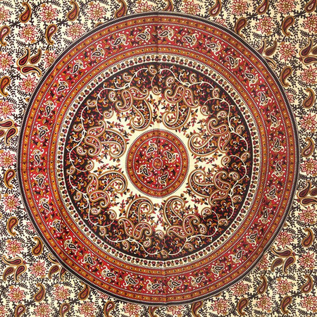 Narzuta na łóżko brązowa czarna beżowa pomarańczowa orientalna mandala (kapa, batik, Indie, 140x210)